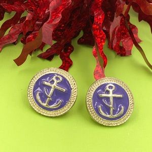 🍀 Purple Anchor Enamel Gold Stud  Earrings